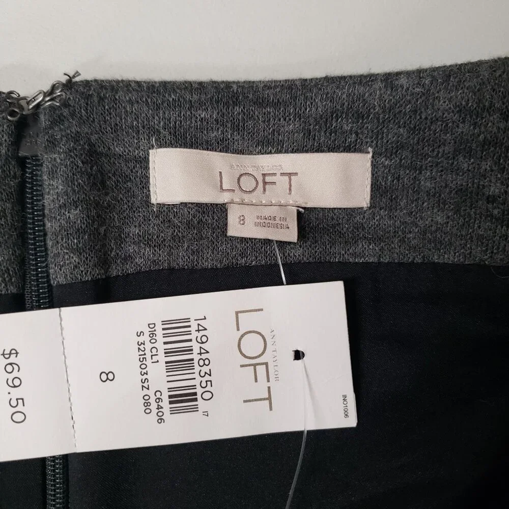 Ann Taylor Loft Charcoal Gray A Line Midi Skirt‎ Size 8 Minimalist Chic Preppy